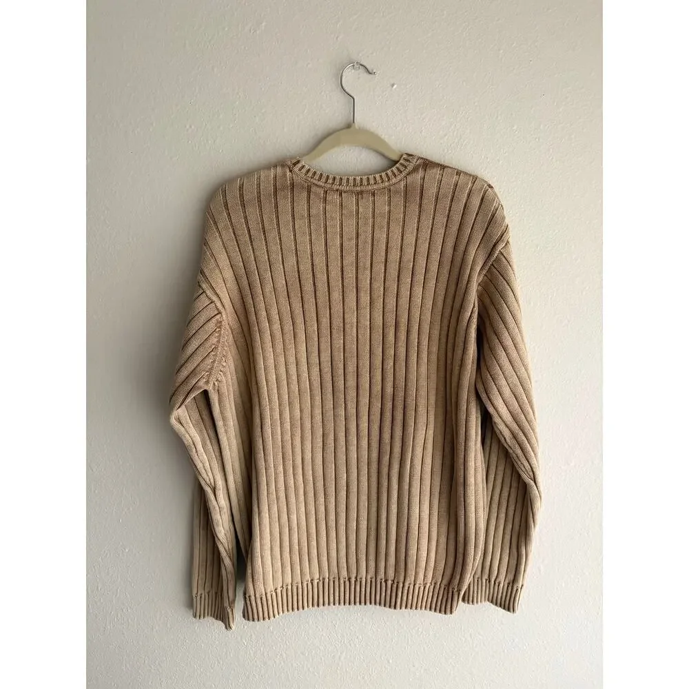 Vintage Izod Jeans Tan Chunky Cable Knit Fisherman Sweter minimalist neutral